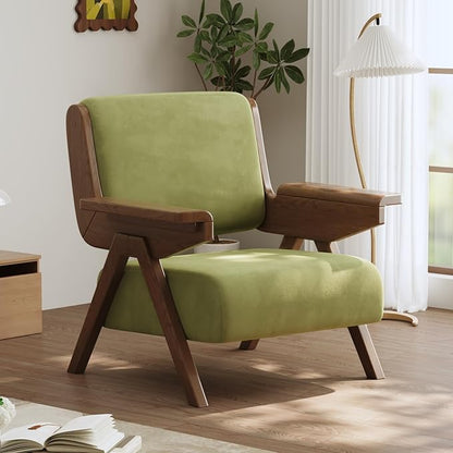 Mid Century Modern Accent Chair Set of 2, Fabric Upholstered Lounge Arm Chairs with Solid Wood Frame for Living Room, Bedroom, Office, Reading Corner (Green)