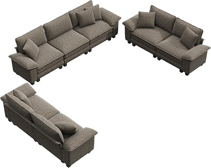 PHI VILLA Cloud Modular Couches Sets, 3 Pieces Large Sectional Sofa Set with Loveseats, 7-Seater Upholstered Couch for Living Room, Chenille Fabric, Smoky Grey