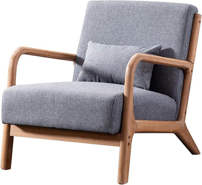 ANJ ANJHOME Mid Century Modern Accent Chairs Set of 2, Comfy Fabric Reading Chair with Solid Wood Frame, Easy Assembly Armchair for Living Room,Grey