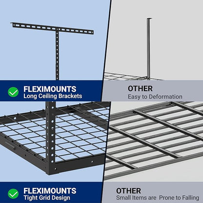 FLEXIMOUNTS 2x3 Overhead Garage Storage Rack, Adjustable Organization System, Heavy-Duty Metal Ceiling Racks, 155lbs Weight Capacity, Black, Classic Series