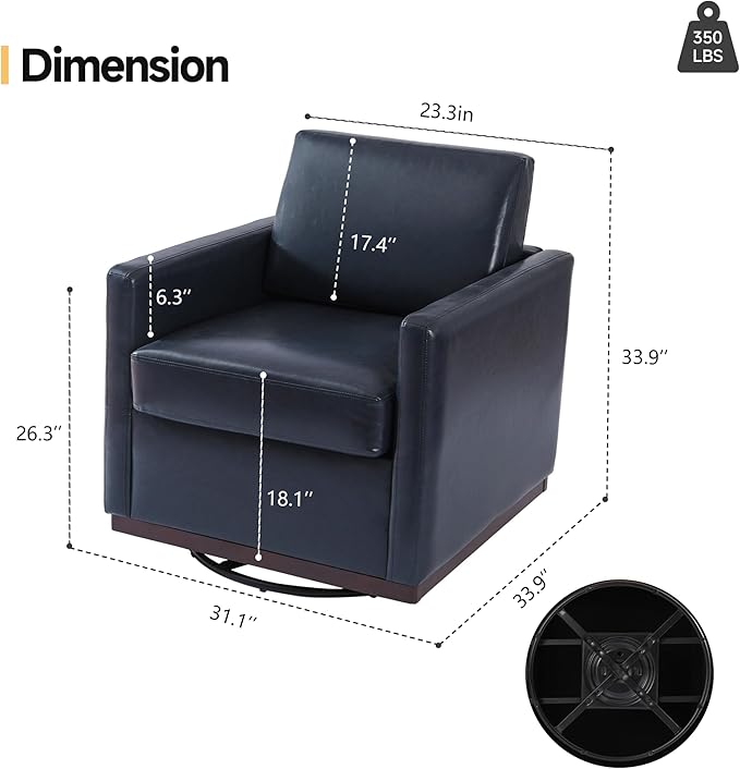 Pia Ricco Easy to Clean PU Swivel Barrel Chair Set of 2, Modern Faux Leather Accent Armchair, Mid-Century Style for Living Room & Office, Vegan Leather, Navy