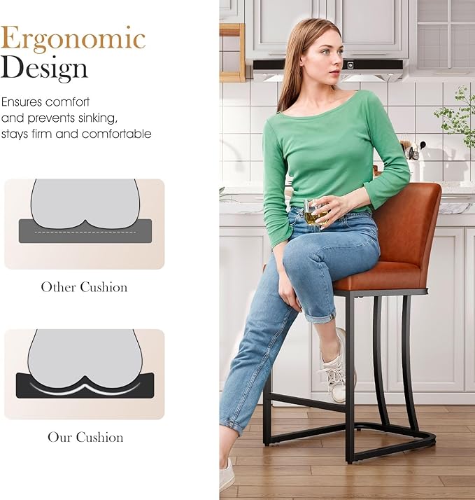Sophia & William Brown Bar Stools Set of 4,Counter Height 24" Bar Stools for Kitchen Island