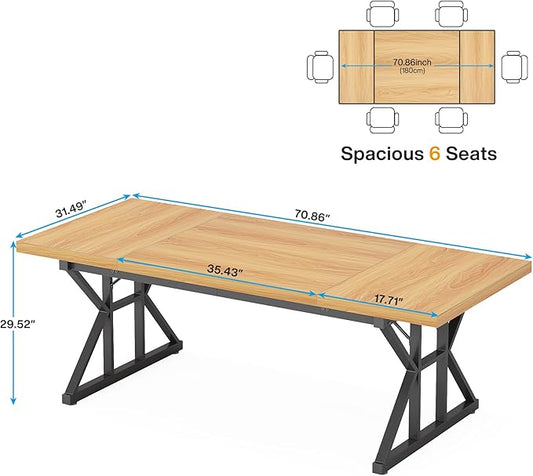 Tribesigns 70.8-Inch Executive Desk, Large Computer Office Desk Workstation, Modern Simple Style Laptop Desk Study Writing Table Business Furniture for Home Office (Light Walnut/Black, 70.8 Inch)