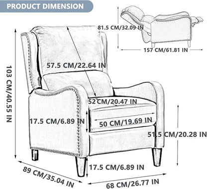 Pushback Recliner Chair, PU Leather Push Back Armchair, Upholstered Recliner Chair 105-135 Degree Adjustable, Retro Accent Chair for Living Room Bedroom - Brown