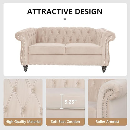 Living Room Velvet Sofa and Loveseat set, Mid Century Modern Upholstered Couch with Cushions, 2-Piece Home Sofa Furniture Sets, Comfy Tufted Chesterfield Couches for Living Room, Bedroom, Office