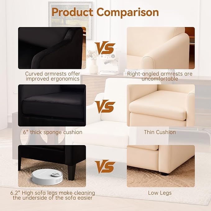 Accent Chair with Soft Armrest, Modern Living Room Chairs, Upholstered Comfy Chair with Cushion, Boucle Pottery Barn Accent Chair Sofa Chair, Single Arm Chair for Waiting Room, Black