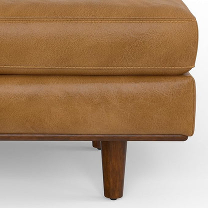 SIMPLIHOME Morrison 33 inch Wide Ottoman in Sienna Genuine Leather, Multifunctional Footrest, Coffee Table, and Extra Seating for Living Room, Mid-Century Modern Style