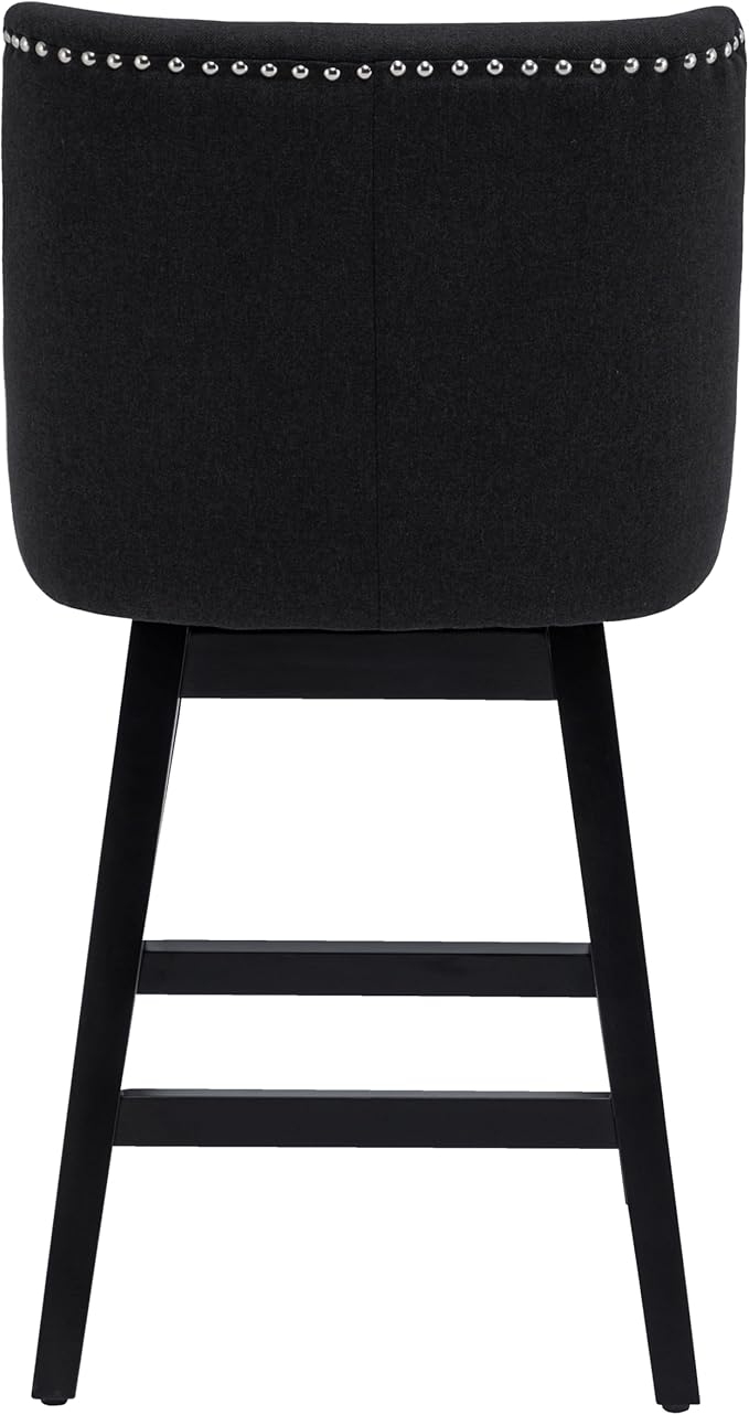 Bar Stools Set of 2, 26 Inch Upholstered Barstools with 13.8" High Back and Footrest, Swivel Counter Height Barstools for Kitchen Island Home Bar Performance Fabric Black