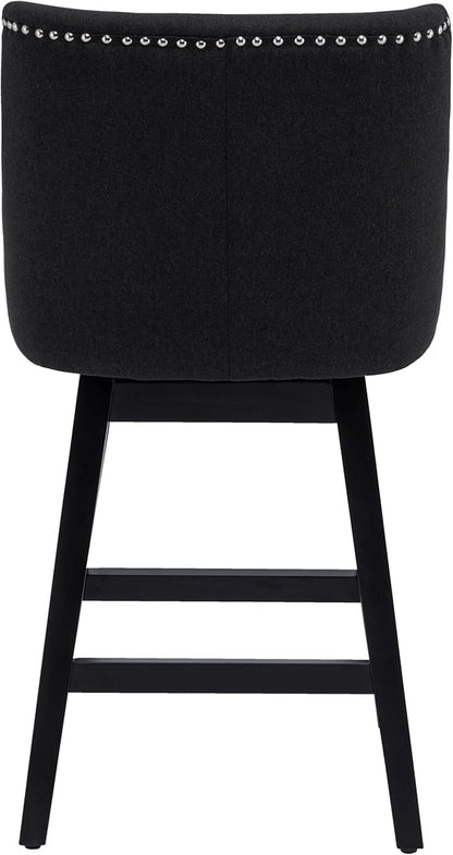 Bar Stool, 26 Inch Upholstered Barstools with 13.8" High Back and Footrest, Swivel Counter Height Barstools for Kitchen Island Home Bar Performance Fabric Black