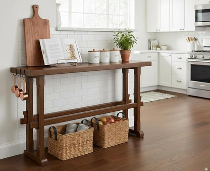 chairus 59" Long Console Table Farmhouse Narrow Sofa Table with Crossbar Solid Wood Entryway Table for Living Room/Hallway/Entrance, Walnut