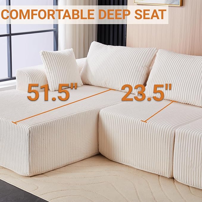 Sidanli 110" Modular Sectional Sofa, Cloud Sectional Couch with L-Shape Chaise, Modern Couch with Deep Seat for Living Room Bedroom, No Assembly Required, Beige (Soft Corduroy Fabric, Left Facing)