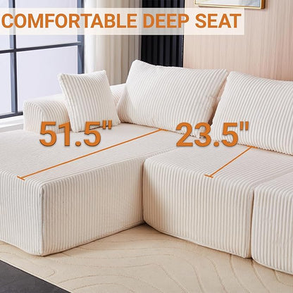 Sidanli 110" Modular Sectional Sofa, Cloud Sectional Couch with L-Shape Chaise, Modern Couch with Deep Seat for Living Room Bedroom, No Assembly Required, Beige (Soft Corduroy Fabric, Left Facing)