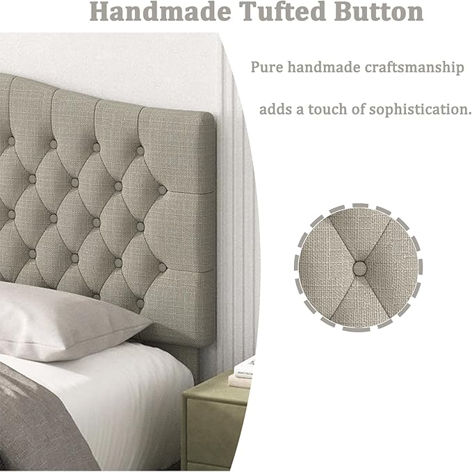 King Headboard Only, Upholstered Headboard King for Adjustable Bed Linen Tufted Calking Size Wall Mounted Head Board with Solid Wood Legs Head Board, Linen
