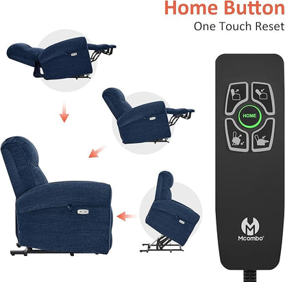 MCombo Dual Motor Power Lift Recliner Chair with Massage and Heat for Elderly, USB Ports, Lay Flat, Fabric 7666 (Navy Blue)