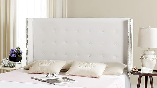 Safavieh Mercer Collection Keegan Velvet Tufted Winged Headboard, Queen, White