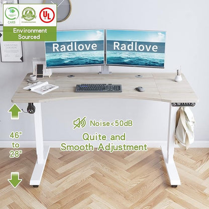 Radlove Electric Standing Desk, 55 x 30 Height Adjustable Computer Desk Sit Stand Desk Home Office Desks with Splice Board and A Under Desk Cable Management Tray (White Frame + Oak Top)