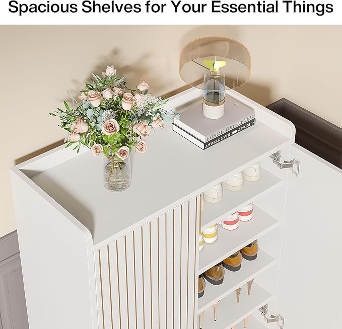 LITTLE TREE Modern White Shoe Cabinet with Doors for Up to 25 Pairs, 5-Tier Wood Shoes Rack Organizer for Entryway Bedroom Hallway Living Room
