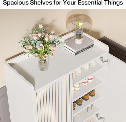 LITTLE TREE Modern White Shoe Cabinet with Doors for Up to 25 Pairs, 5-Tier Wood Shoes Rack Organizer for Entryway Bedroom Hallway Living Room