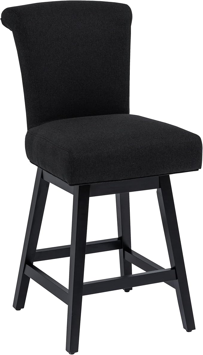 Bar Stool, 26 Inch Upholstered Barstools with 15.7" High Back and Footrest, Swivel Counter Height Barstools for Kitchen Island Home Bar Performance Fabric Black