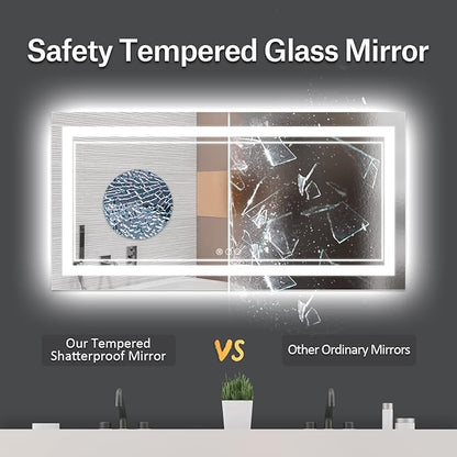 72x36 Inch LED Bathroom Mirror, Backlit and Front-lit,Large Lighted Vanity Mirror with Lights,Anti-Fog,Dimmable,ETL Listed