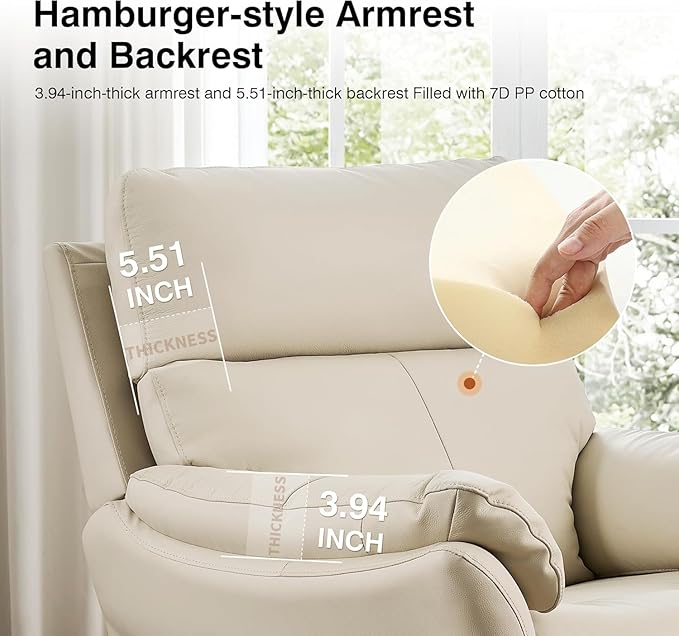 AIRSKY Genuine Leather Recliner Chair, Top Grain Leather, Italian Water-Washing Process, Lazy boy Recliner Chair, for Living Room, Theater Seating, Bedroom. R1, Beige