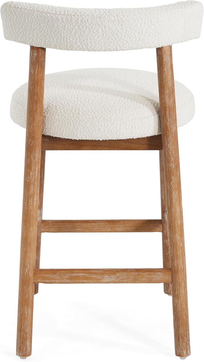 Christopher Knight Home Annes Counter Height Bar Stools Set of 2, Boucle Fabric Round Bar Stool for Kitchen Island, Wooden Dining Room Chair, Counter Stool with Footrest, Natural+Milky White