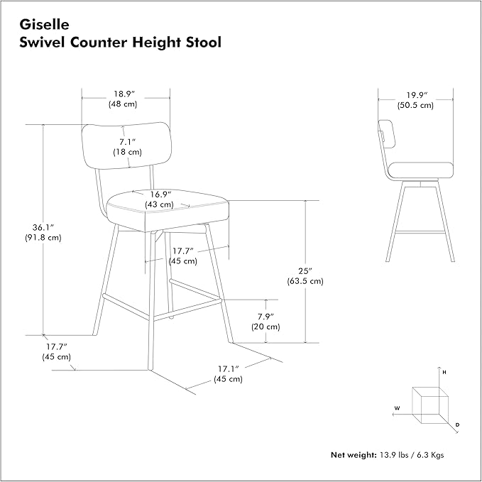 SIMPLIHOME Giselle Counter Stools (Set of 2) - 24 Inch Seat Height Swivel Upholstered Metal Kitchen Stools in Natural Polyester Linen, Contemporary Modern Seating with Padded Seat and Backrest