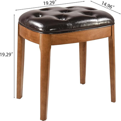 MODERION Vanity Stool Bench with Upholstered, Modern Luxury Wood Stool ,Ottoman Shoe Bench for Living Room, Vanity, Entryway, 19.3"L x 14.9"W x 19.3"H Easy Assembly, Beeswax Leg & Dark Brown FD-HNY-DB