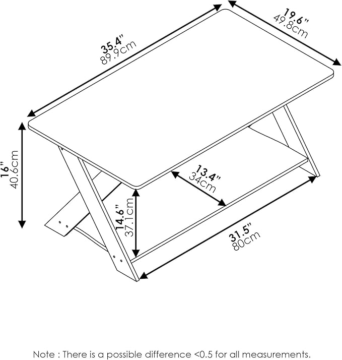 Furinno Modern Coffee Table, Rectangle Modern Coffee Table with X-Legs, Criss-Crossed Side Table, for Living Room, Bedroom, Home Office, Black Espresso
