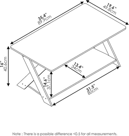 Furinno Modern Simplistic Criss-Crossed Coffee Table, 35.4 in x 19.6 in x 16 in, French Oak Grey