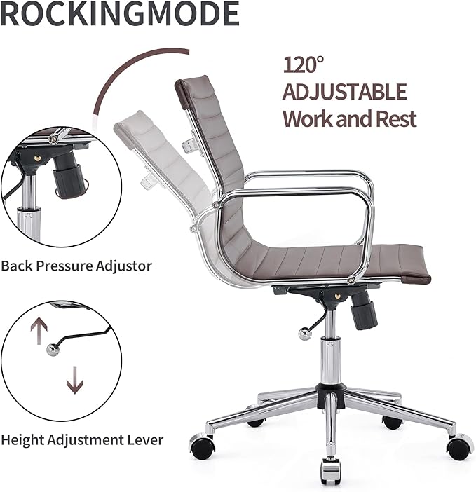COROCC Office Desk Chair Modern Conference Room Task Chairs Leather Computer Swivel Excutive Ribbed Ergonomic Rolling Comfortable Chair for Home Office