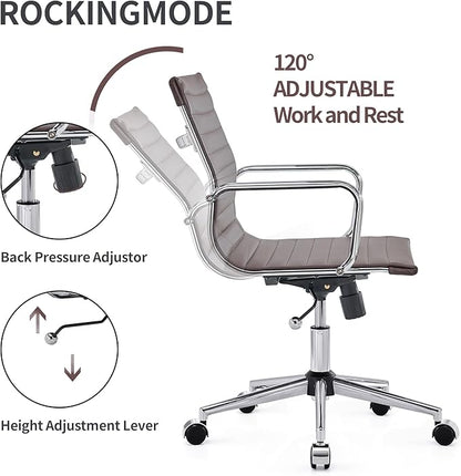 COROCC Office Desk Chair Modern Conference Room Task Chairs Leather Computer Swivel Excutive Ribbed Ergonomic Rolling Comfortable Chair for Home Office