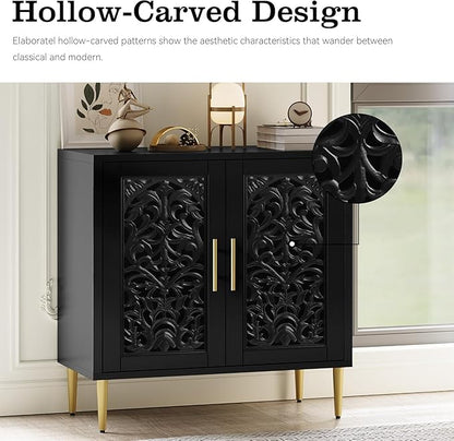 ARTPOWER Vintage Accent Cabinet with 2 Doors, Hollow Carving Buffet Cabinet, Sideboards and Buffets with Storage, Credenza for Living Room, Kitchen, Dining Room, Entryway, Hallway, Black