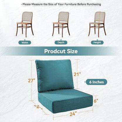 Luxury 6" Outdoor Cushions for Patio Furniture, 24x24x6" Thick Seat Cushion Set of 4, Fade Resistant Couch Chair Replacement Cushions High Density Deep Wicker Chair Cushion w/ Removable Cover, Green