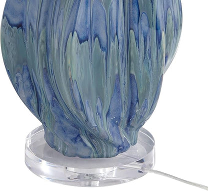 Possini Euro Design Teresa Modern Table Lamp with USB Charging Port 31" Tall Teal Blue Ceramic Beige Fabric Drum Shade Living Room Bedroom House Bedside Home Office Entryway (Color May Vary)