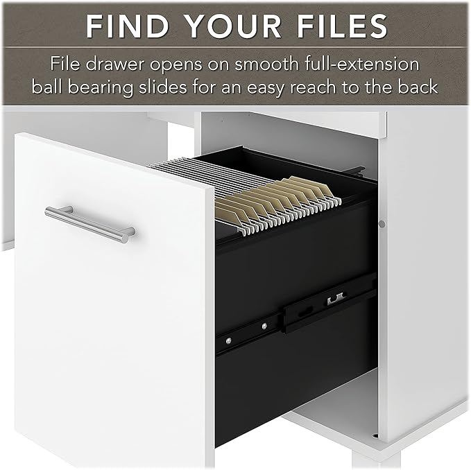 Bush Furniture 60-inch Home Office Desk with Drawers, Large Computer Table with Storage, Transitional Style, Somerset Collection, White