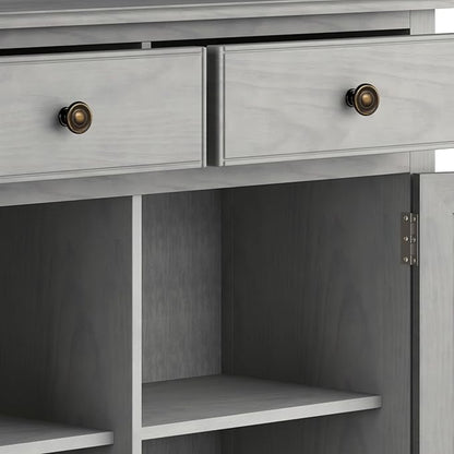 SIMPLIHOME Connaught 40-inch Wide Solid Wood Storage Cabinet in Fog Grey for Entryway, Living Room, Organizer for Hats, Gloves, Shoes, Keys, Slim Design, Traditional Style