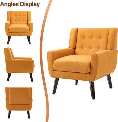 Accent Chair, Modern Fabric Armchair for Living Room, Comfy Upholstered Arm Chair Tufted for Indoor Bedroom Office Room (Orange)