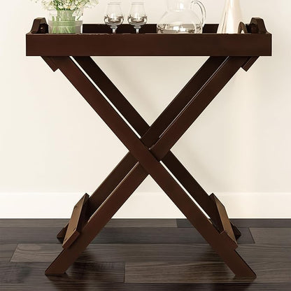 Lavish Home Folding TV Trays Set of 2 - Contemporary Side Table Set with Removable Tray Tops for Food Serving, Decor, or Meals - Portable TV Tables for Living Room, Bedroom, or Home Office (Brown)