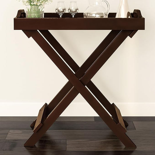 Lavish Home Folding TV Trays Set of 2 - Contemporary Side Table Set with Removable Tray Tops for Food Serving, Decor, or Meals - Portable TV Tables for Living Room, Bedroom, or Home Office (Brown)