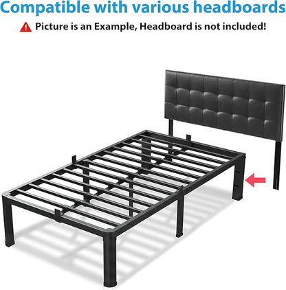18 Inch Twin Size Bed Frame, 3500Lbs Heavy Duty Metal Platform with Round Corner Legs Mattress Slide Stopper, Steel Slat Support No Box Spring Needed, Noise Free, Non-Slip, Easy Assembly
