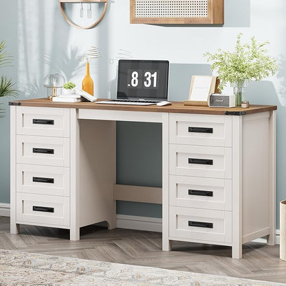 Vabches Farmhouse 60.6” Executive Desk with 7 Drawers, Computer Desk with File Drawer for Hanging Files A4, Workstation for Home Office, Study.