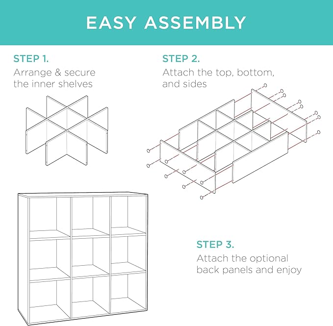 Best Choice Products 9-Cube Storage Organizer, 13.5in Shelf Opening, Bookcase, Display Shelf, Customizable w/ 3 Removable Back Panels – Whitewash