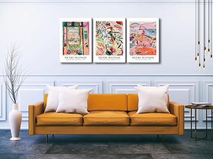 Wieco Art 3 Piece Henri Mattise Canvas Wall Art Abstract Colorful Matisse Posters Canvas Prints for Wall and Home Office Decorations