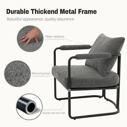 Accent Chairs Set of 2 for Living Room, Mid Century Modern Upholstered Reading Armchairs for Bedroom, Office, with Comfy Chenille Cushion & Metal Frame, Dark Grey