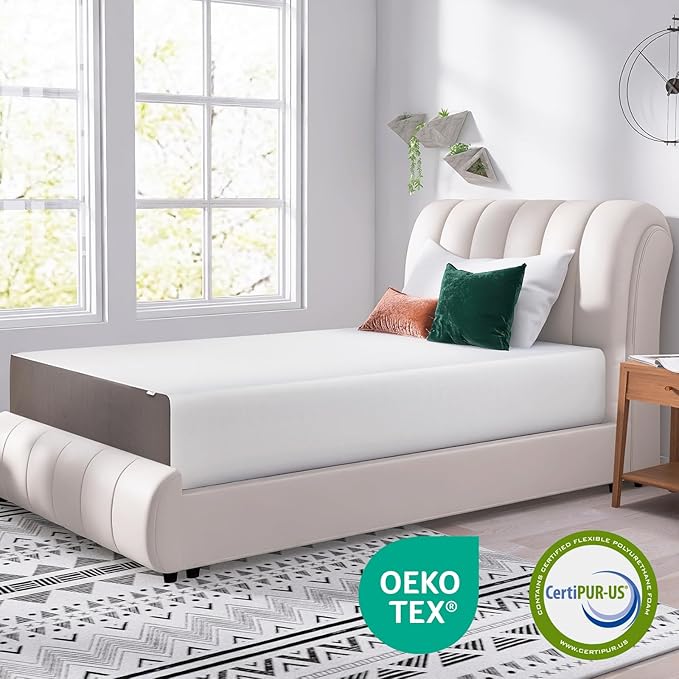 Amazon Basics Memory Foam Mattress, Soft Plush Feel, 12 Inch, Twin, White/Grey