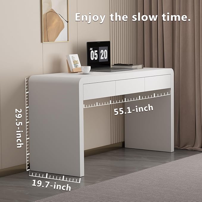Dongge White Computer and Gaming Desk with Drawers.Home Office desks for Bedroom.Wooden Kids' Writing Table.Three-Layer Lacquered Thick Wooden Board Work Desk That can be Used as a Vanity