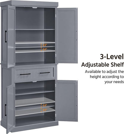 Yaheetech Kitchen Pantry Storage Cabinet with Drawer, 72.5" H Cupboard Pantry Cabinets with Adjustable Shelves and Barn Doors for Dining Room/Living Room, Dark Gray
