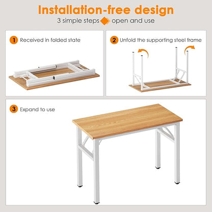 Need Folding Computer Desk - 31.5 Inch Foldable Office Writing Work Study Kids Student Teacher Home Bedroom Table for Small Space, Teak White