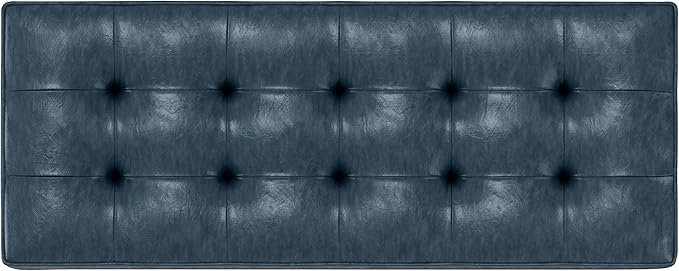 SIMPLIHOME Cosmopolitan 44 inch Wide Transitional Rectangle Storage Ottoman Bench with Open Bottom in Denim Blue Vegan Faux Leather, Assembled for the Living Room and Bedroom